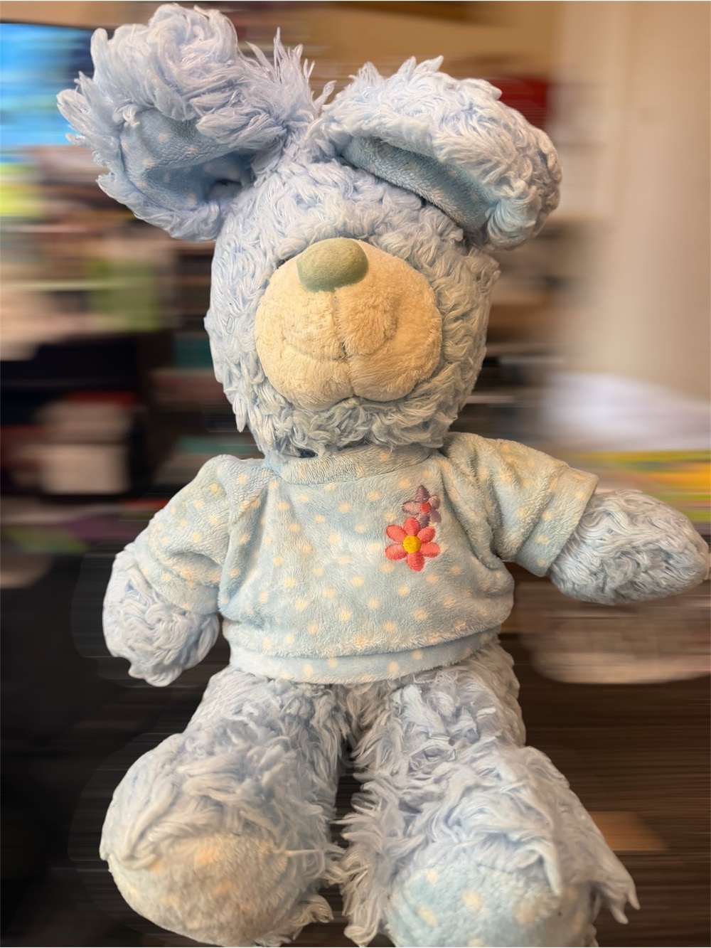 Plush Blue Bunny Stuffed Animal with Floral Sweater